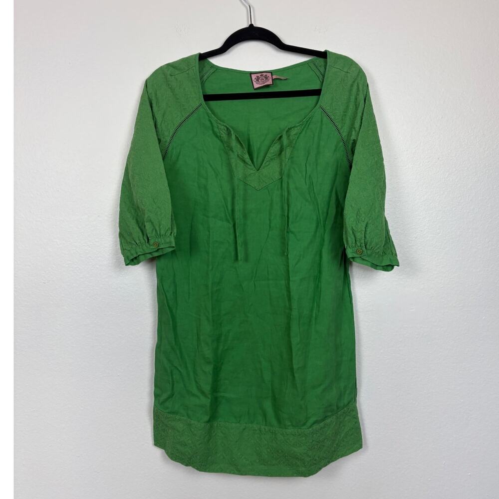 Juicy Couture A Line V Neck Tasseled y2K Casual Linen Dress Small